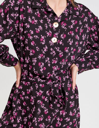 Robe courte droite col chemise noir femme