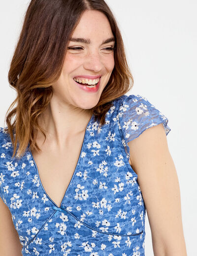 Robe ajust&eacute;e courte d&eacute;collet&eacute; dentelle bleu femme