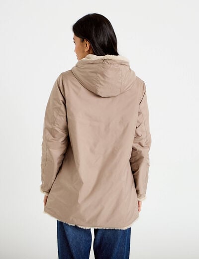 Parka r&eacute;versible 3/4 &agrave; capuche beige femme