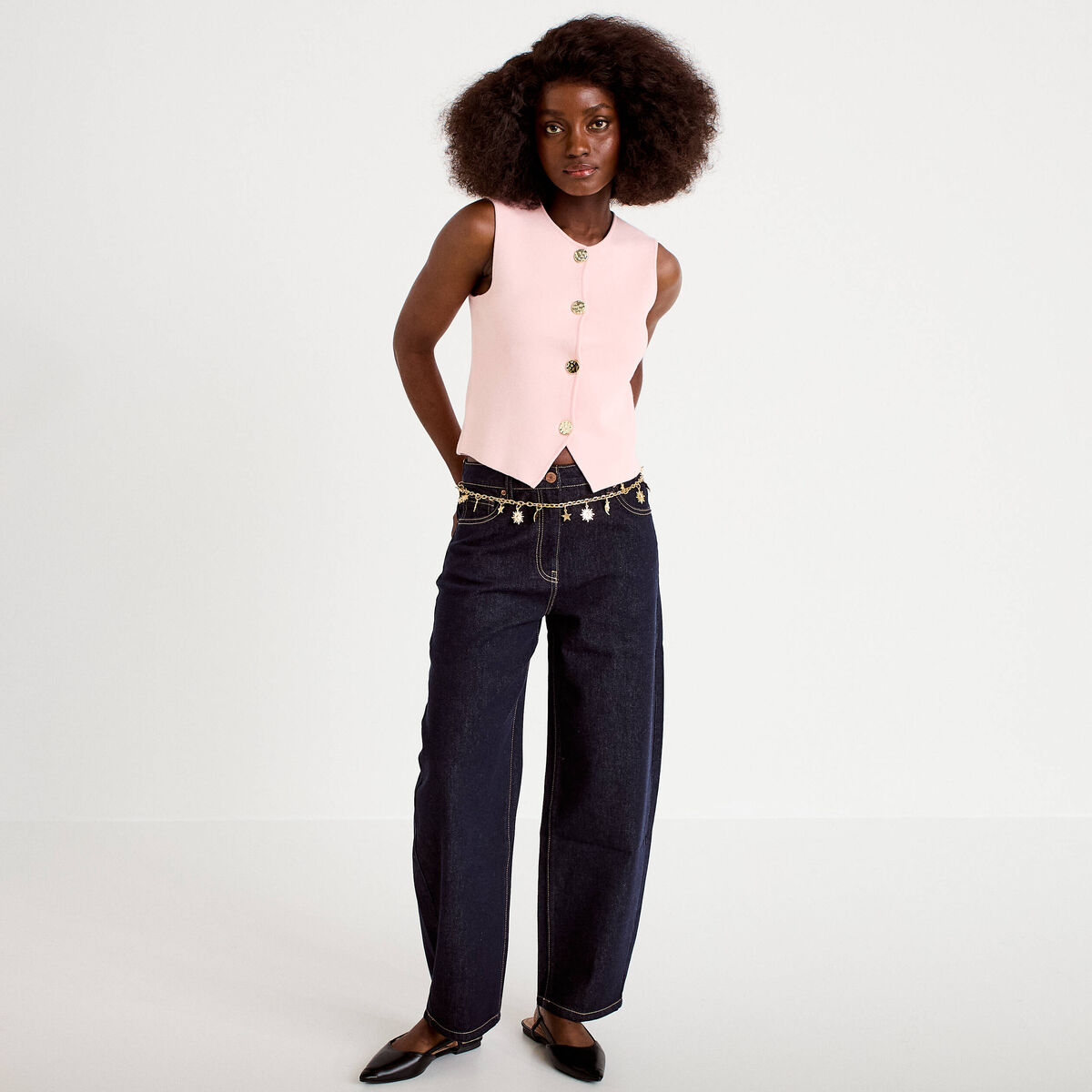 Gilet sans manches cropped rose clair femme
