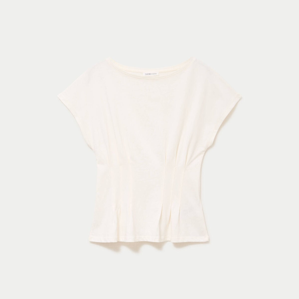 T-shirt cintr&eacute; col rond manches courtes ecru femme