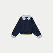 Sweat col chemise manches longues bleu marine femme