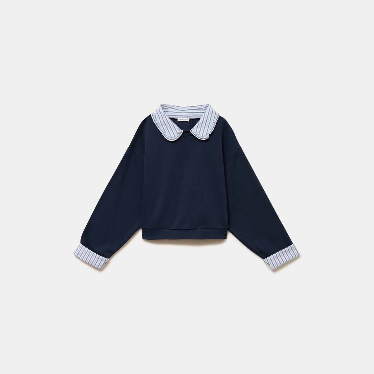 Sweat col chemise manches longues bleu marine femme
