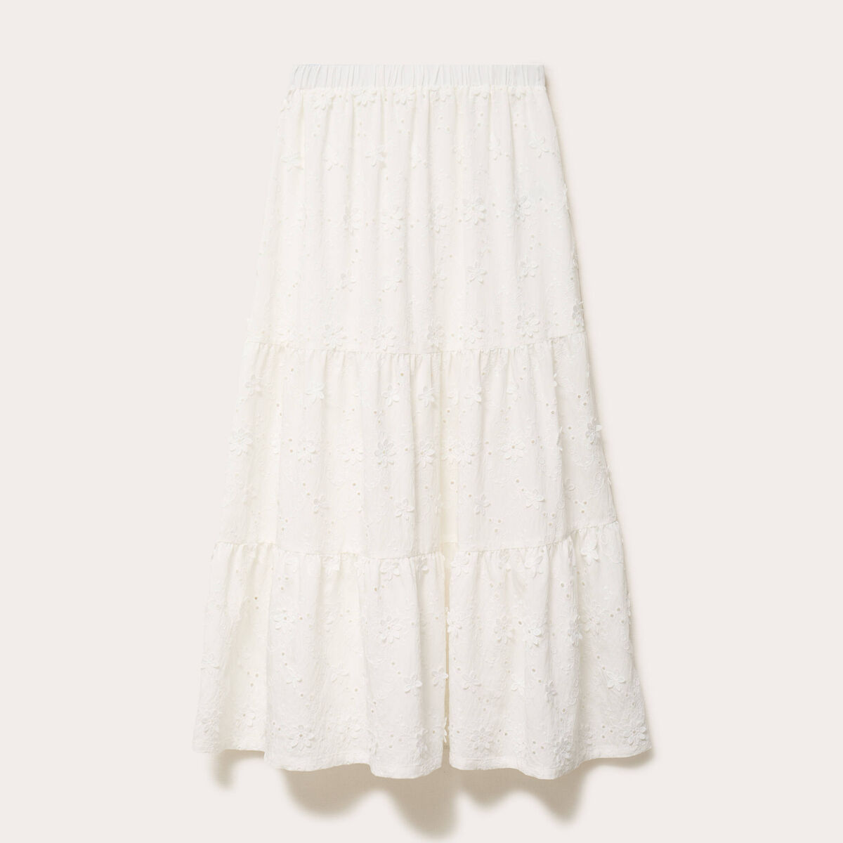 Jupon long &eacute;vas&eacute; avec broderie blanc femme
