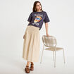 Jupon &eacute;vas&eacute; taille smock&eacute;e beige femme