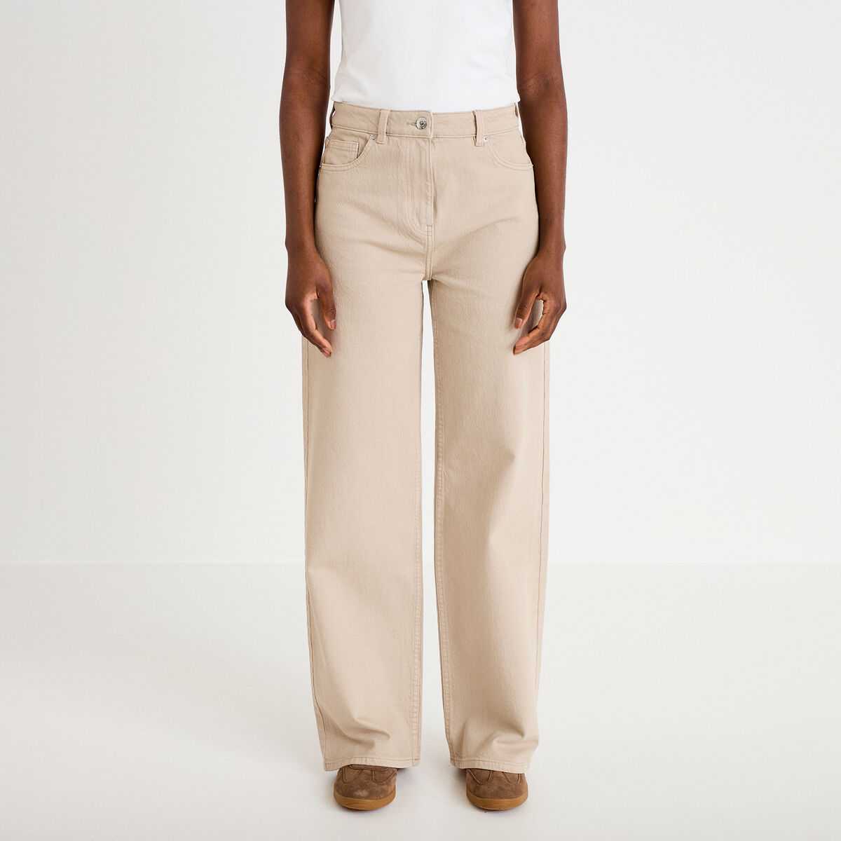 Jean wide leg taille haute beige femme