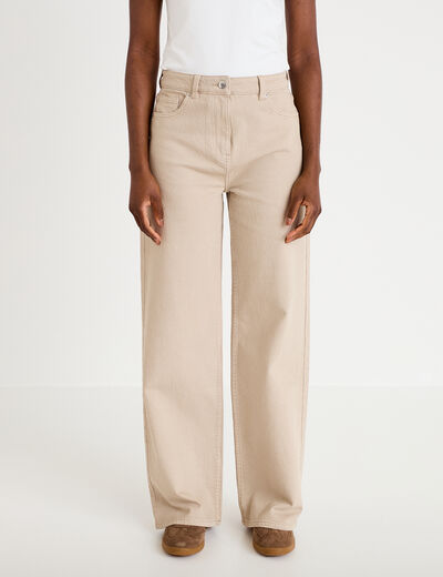 Jean wide leg taille haute beige femme