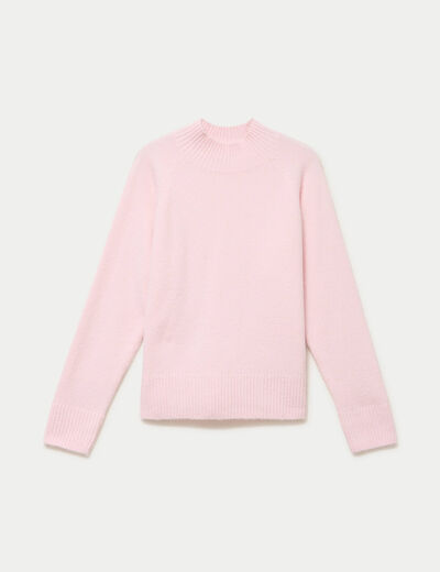 Pull col montant manches longues rose clair femme