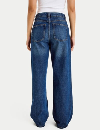 Jeans wide leg taille haute bleu fonc&eacute; femme