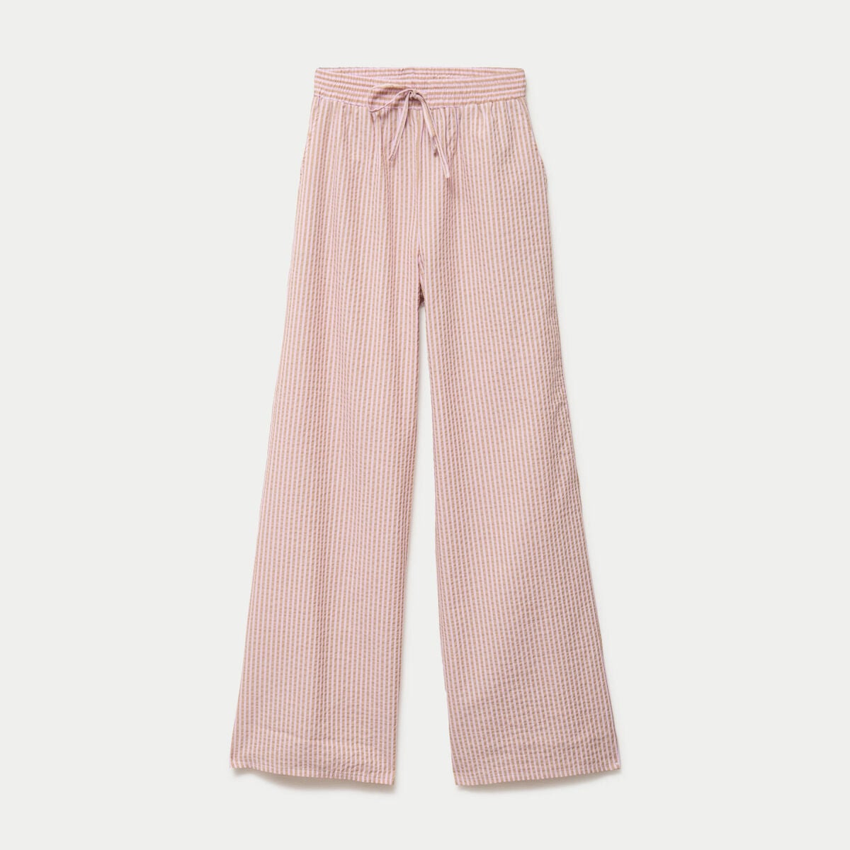 Pantalon large taille haute beige femme