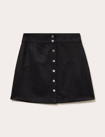 Jupe trap&egrave;ze courte aspect daim noir femme