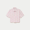 Chemise droite cropped col am&eacute;ricain rose femme