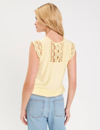 Blouse sans manches pliss&eacute;e jaune clair femme