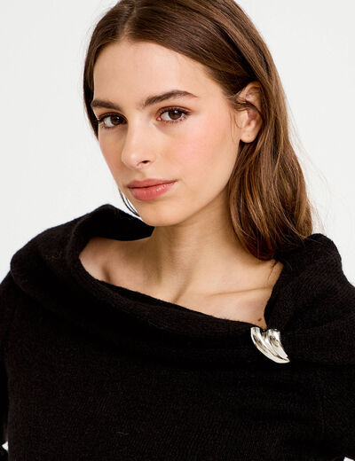 Pull col bardot manches longues noir femme