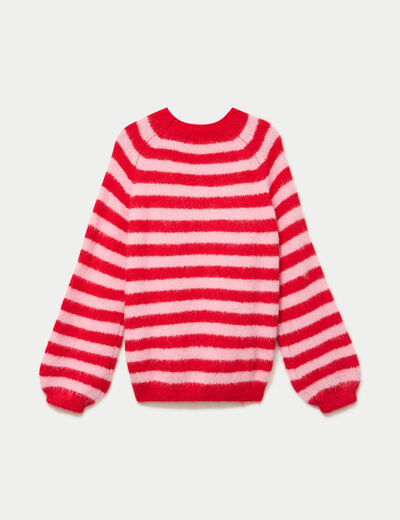 Pull ample col rond manches longues rouge femme