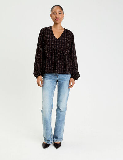 Blouse col V noir femme