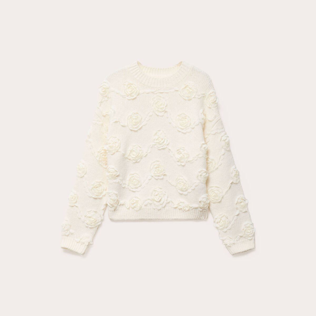 Pull fleurs en relief ecru femme
