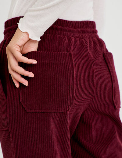 Pantalon jogging velours bordeaux femme