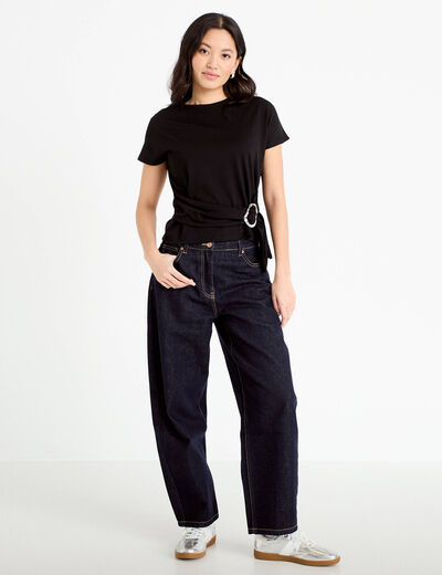 T-shirt ceintur&eacute; noir femme
