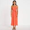 Robe longue &eacute;vas&eacute;e sans manches rouge corail femme