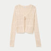 Gilet ajour&eacute; cintr&eacute; manches longues sable femme
