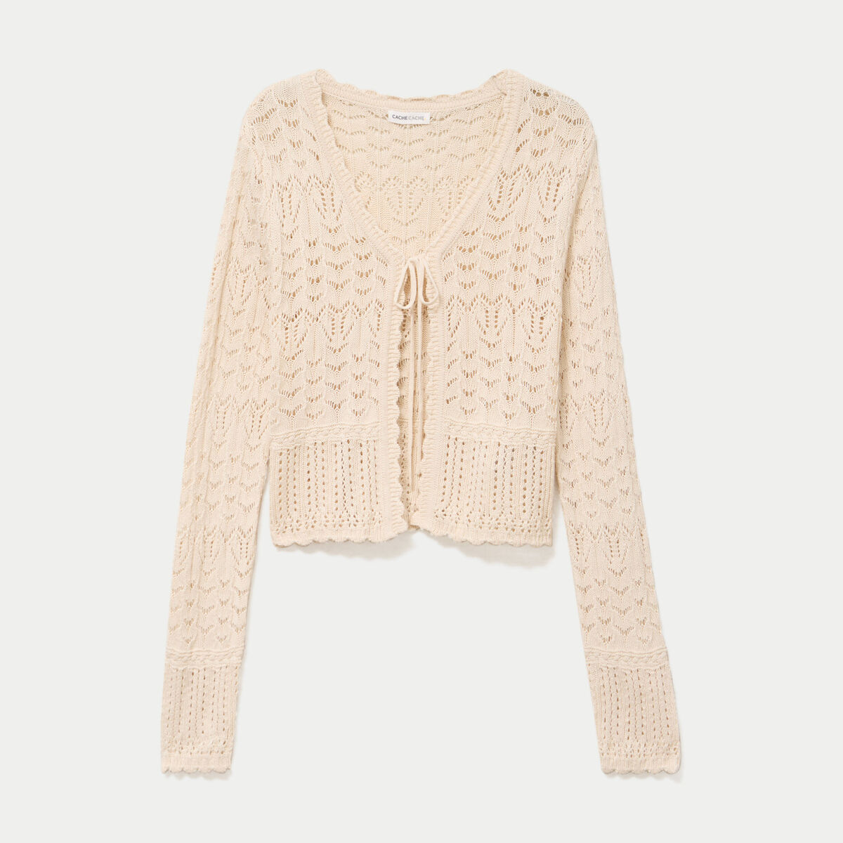 Gilet ajour&eacute; cintr&eacute; manches longues sable femme