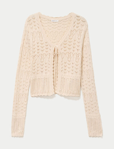 Gilet ajour&eacute; cintr&eacute; manches longues sable femme