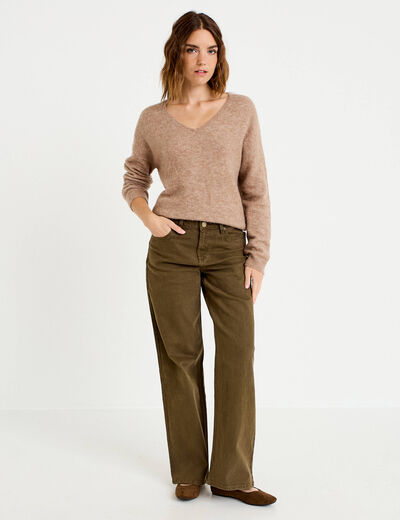 Pull avec col en V taupe femme