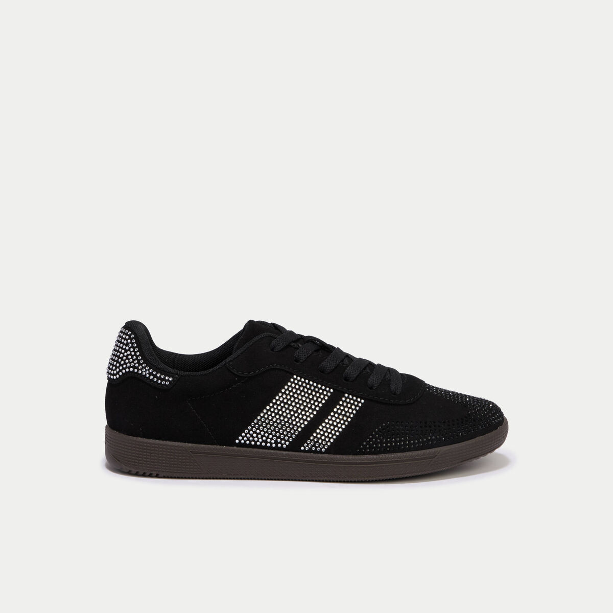 Baskets basses &agrave; lacets denim noir enduit femme