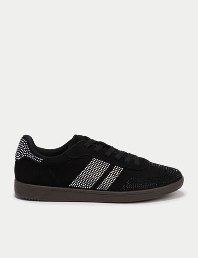 Baskets basses &agrave; lacets denim noir enduit femme