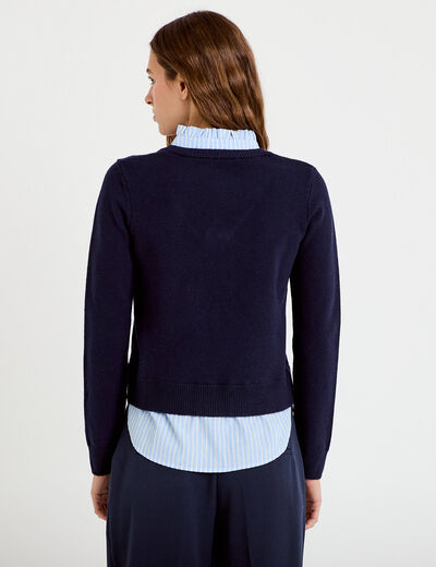 Pull 2-en-1 chemise bleu marine femme