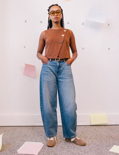 Jean coupe large denim triple stone femme