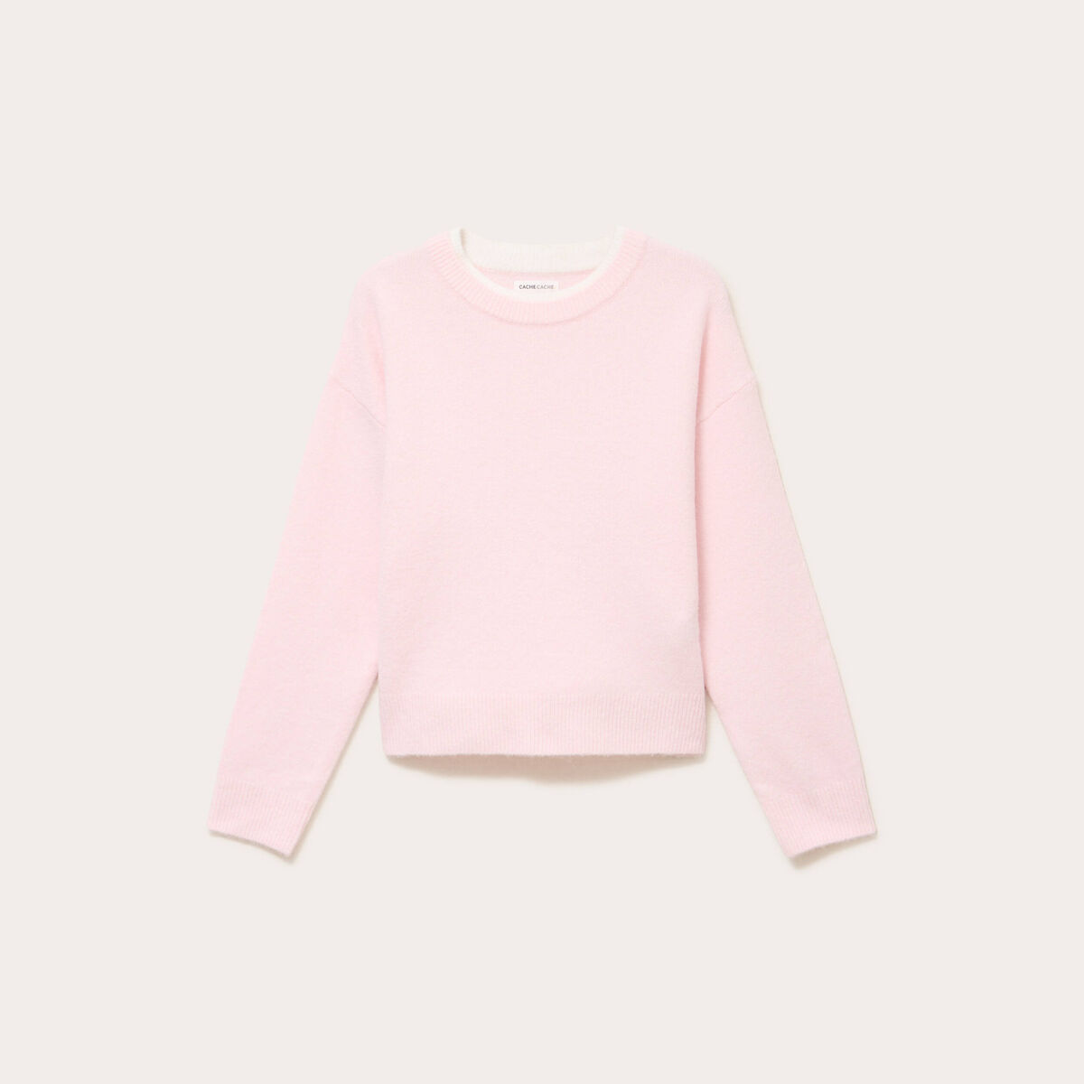 Pull col rond manches longues rose clair femme
