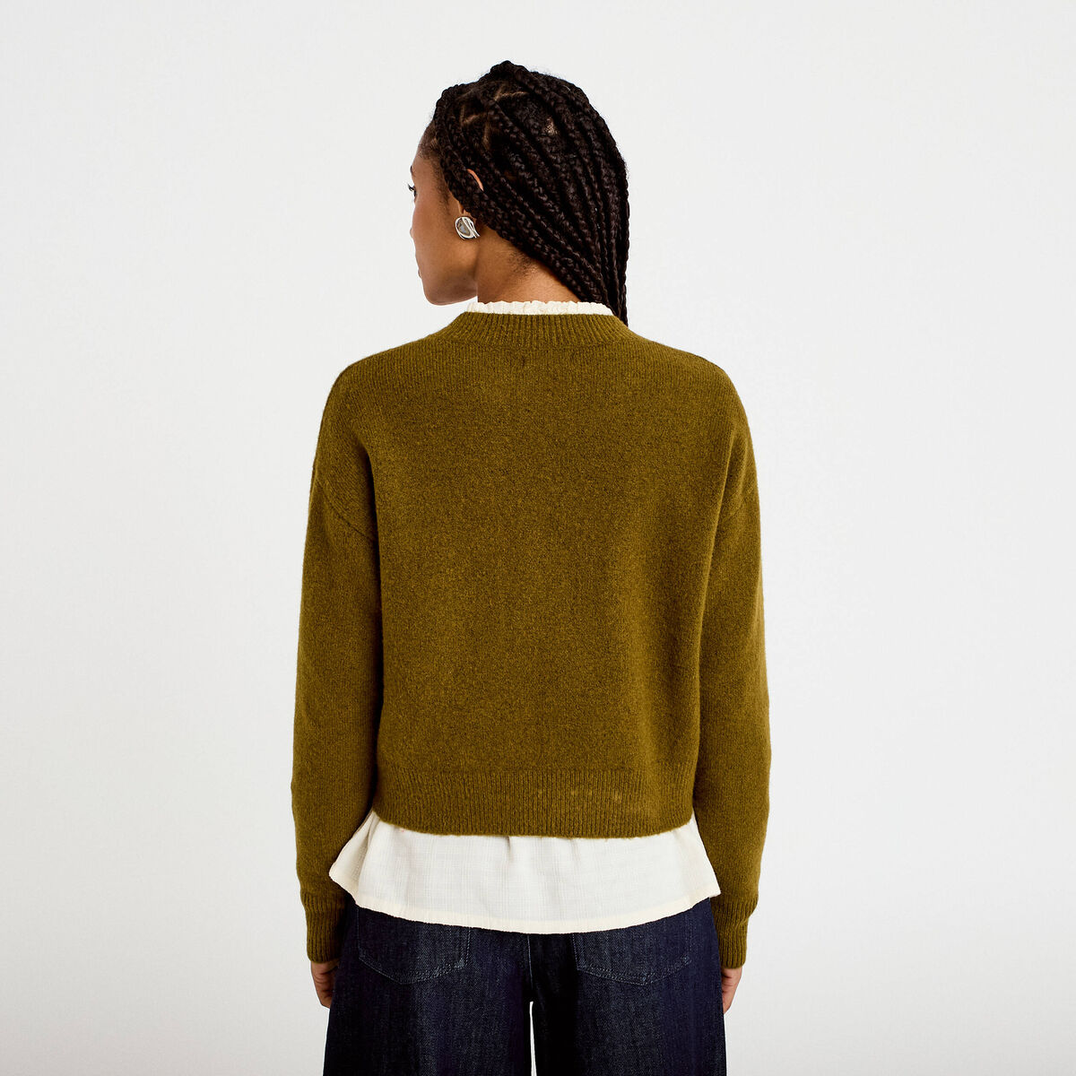 Gilet manches longues brod&eacute; noeuds vert olive femme