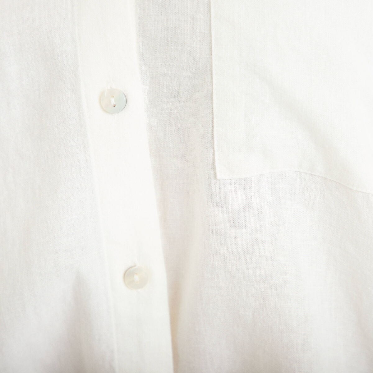 Chemise lin col V manches longues ecru femme