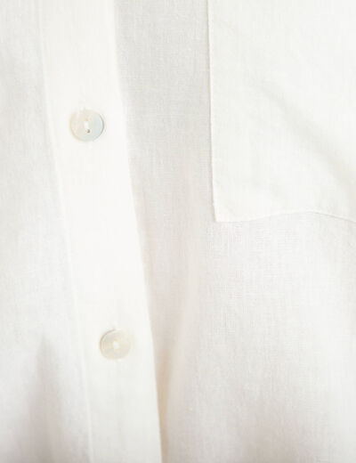 Chemise lin col V manches longues ecru femme