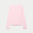 T-shirt ajust&eacute; col rond manches longues rose clair femme