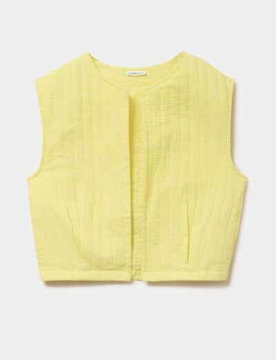 Gilet barman ample cropped pliss&eacute; jaune citron femme