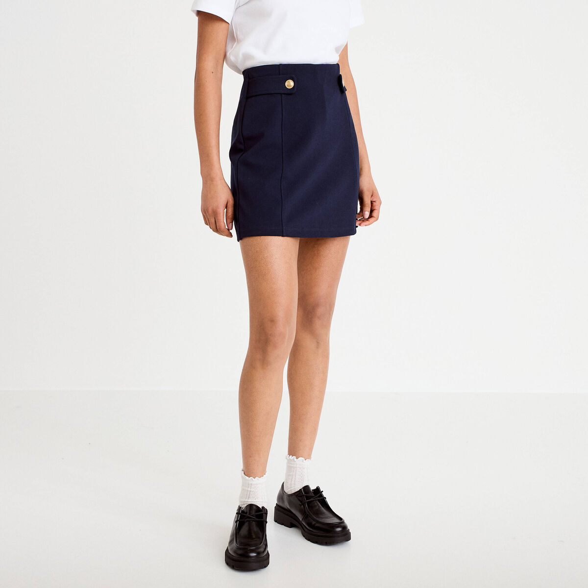 Jupe-short en maille avec boutons bleu marine femme