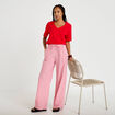 Pantalon large taille haute rouge femme