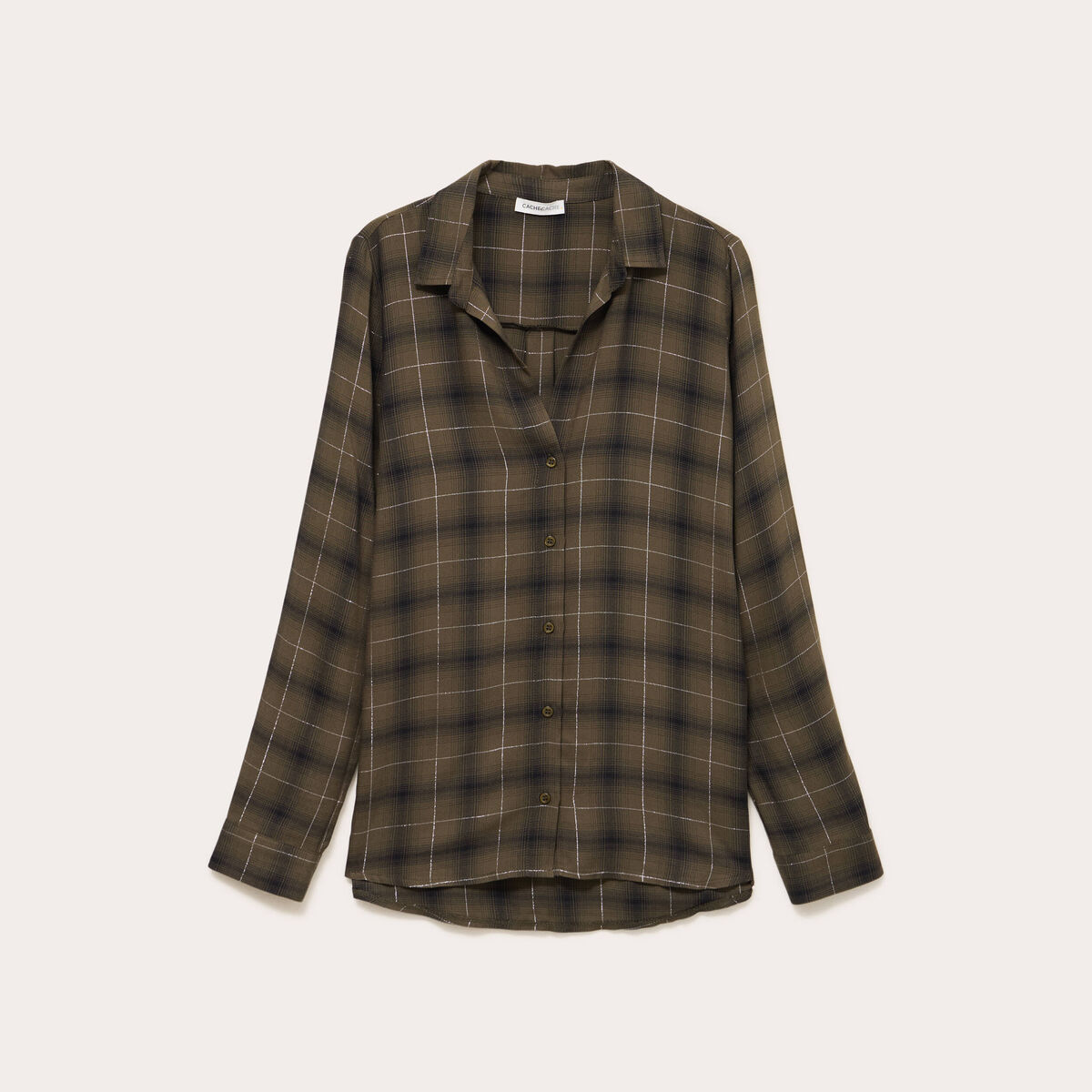 Chemise &agrave; carreaux fils m&eacute;tallis&eacute;s vert menthe femme