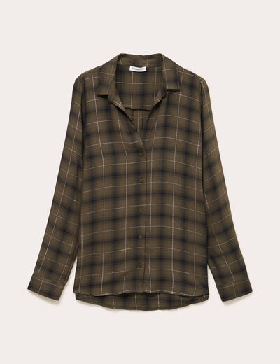 Chemise &agrave; carreaux fils m&eacute;tallis&eacute;s vert menthe femme