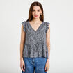 Blouse sans manches col v bleu femme