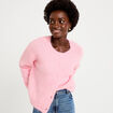 Gilet ample col rond manches longues rose femme