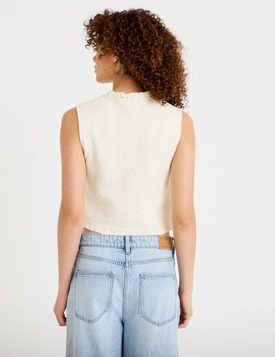 Gilet sans manches col am&eacute;ricain ecru femme