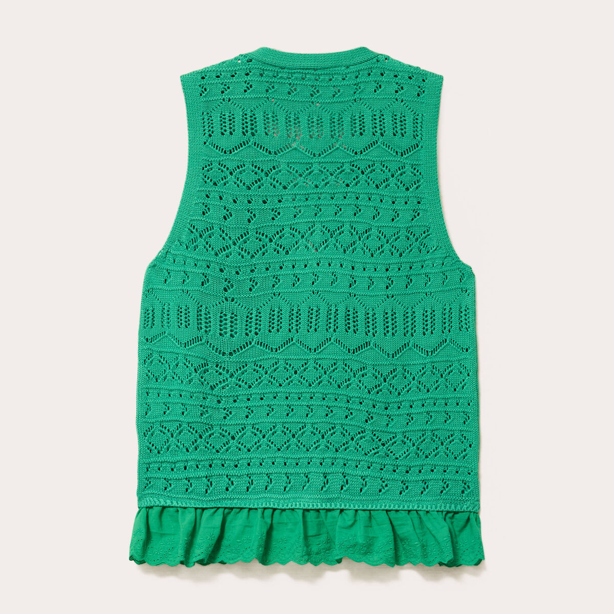 D&eacute;bardeur col v ajour&eacute; aspect dentelle vert menthe femme