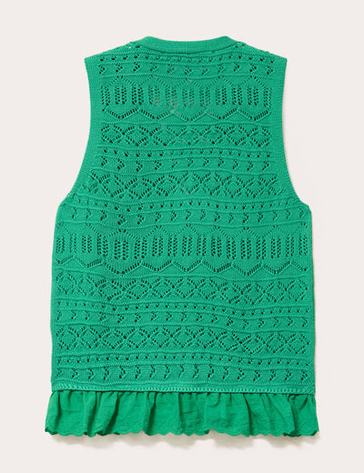 D&eacute;bardeur col v ajour&eacute; aspect dentelle vert menthe femme