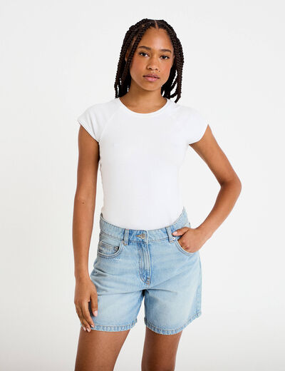 Bermuda regular 5 poches en jean denim bleach femme