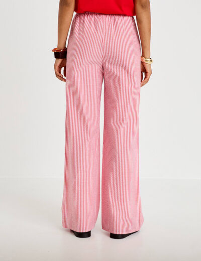 Pantalon large taille haute rouge femme