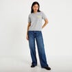 Pull ample manches courtes gris clair femme